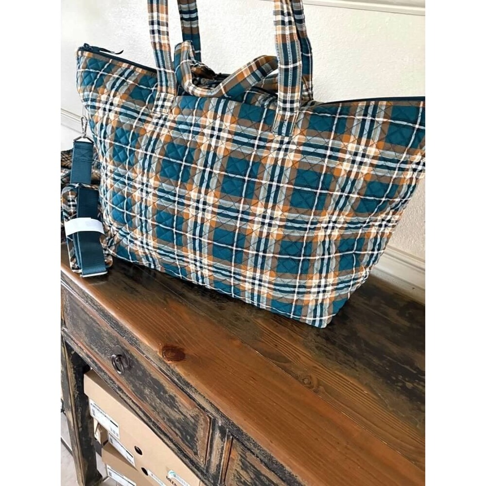 Vera Bradley Cotton Overnight Tote Travel Bag Orchard Plaid- NWT